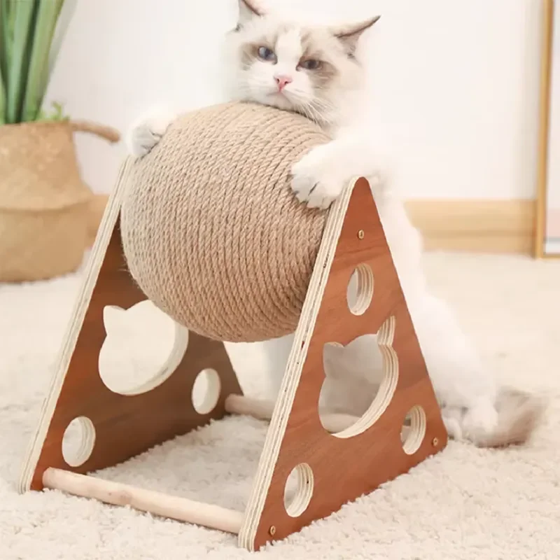 Solid Wood Cat Climbing Frame with Sisal Large Cat Scratching House and Grinding Feature for Cats and Dogs