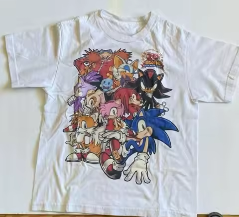 Reprint Sonic The Hedgehog Cartoon White Short Sleeve Unisex T-Shirt Casual Sports Daily Street Wear Trendy Short Sleeve