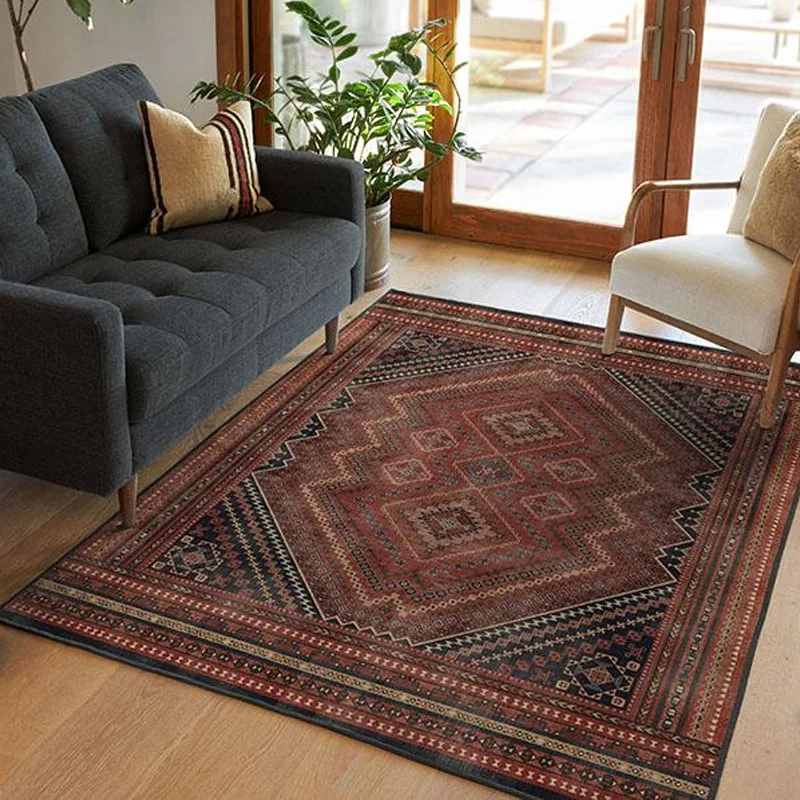 

Persian Ethnic Style Living Room Carpet Retro Geometric Bedroom Bedside Carpet Plush Soft Rug Non-slip Machine Washable Rugs 양탄자