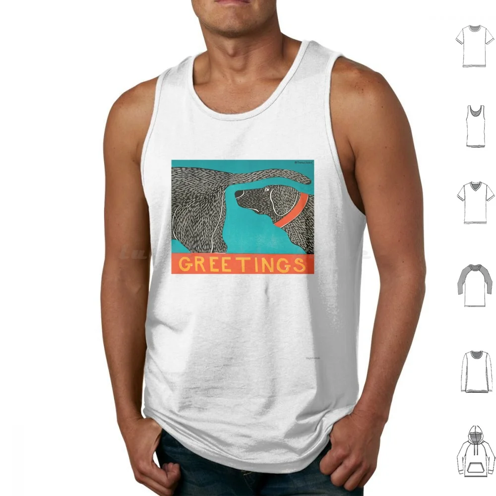 Greetings-Stephen Huneck Funny Dog Tank Tops Print Cotton Dog Dogs Pet Pets Animal Animals Dog Lover Dog Owner Funny