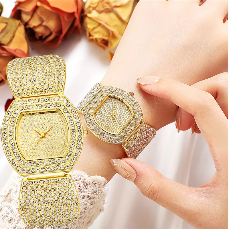 

Quartz Watch for Women Luxury Full Diamond Fashion Stainless Steel Strap Wristwatch Minimal Without Scale Ladies Watches