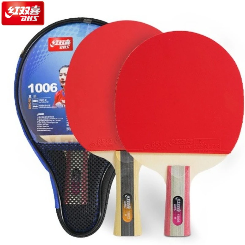 

DHS Table Tennis Racket Ping-pong Bat Non Slip Training Game One Star H1002 H1006 Pure Wood Paddle Sticky Rubber with Bag