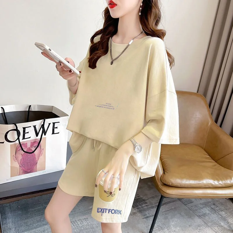 Set di abbigliamento sportivo da corsa fitn estivo da donna taglie forti in misto cotone in due pezzi Comodo completo preferito