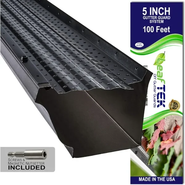 LeafTek penjaga selokan | 5 "x 100 'perlindungan daun dalam warna hitam | Premium 35 tahun aluminium tersedia dalam 32', 100 '& 200' 5" & 6"