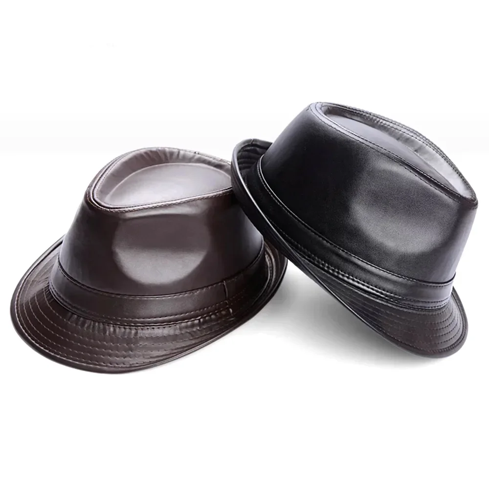 Men's Vintage Thermal Leather Top Hat Middle-aged Jazz Hat Party Gentleman Cap Casual British Cowboy Cap