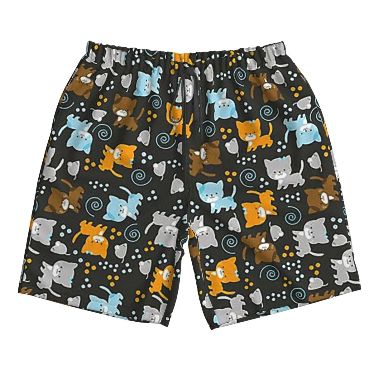 Celana Pendek Pantai Kasual Pria, Motif Kucing Siam dan Jahe Abu-abu, Cepat Kering, Cocok untuk Berenang di Musim Panas