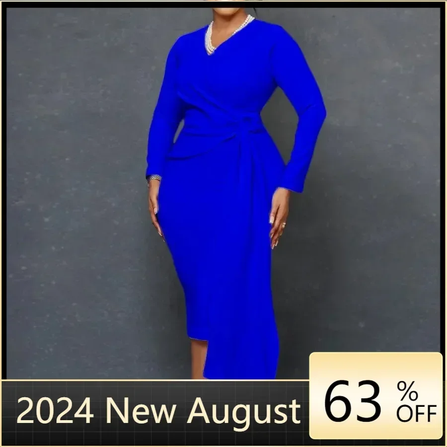 

Africa Dress for Women 2024 Spring Plus Size V-neck Long Sleeve Pencil OL Office Dress Party Clothes Maxi Dresses for Women