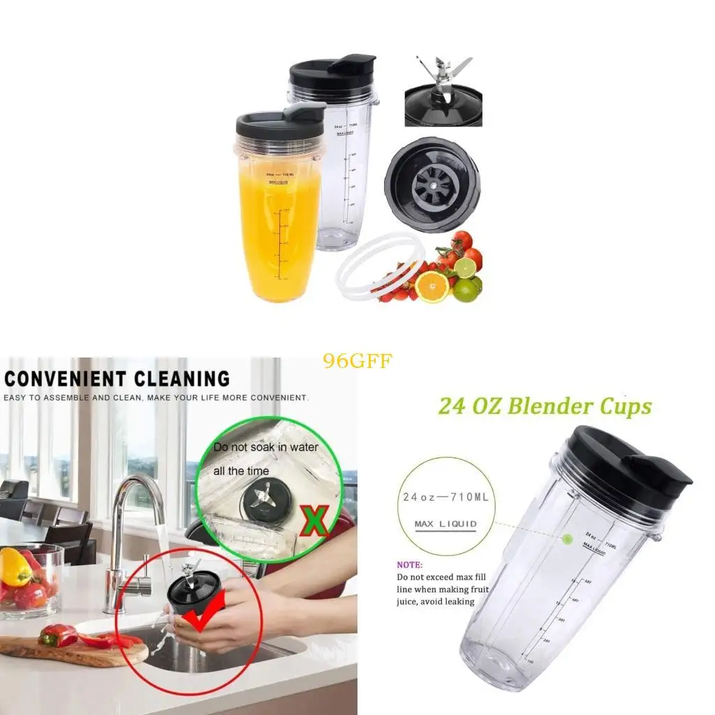 

96GF 24OZ Cup with Lid Gasket Blade Replace for BL488W BL490 BL491 BL492 BL492W BL640 BL641 BL642 BL482 BL486CO Mixer