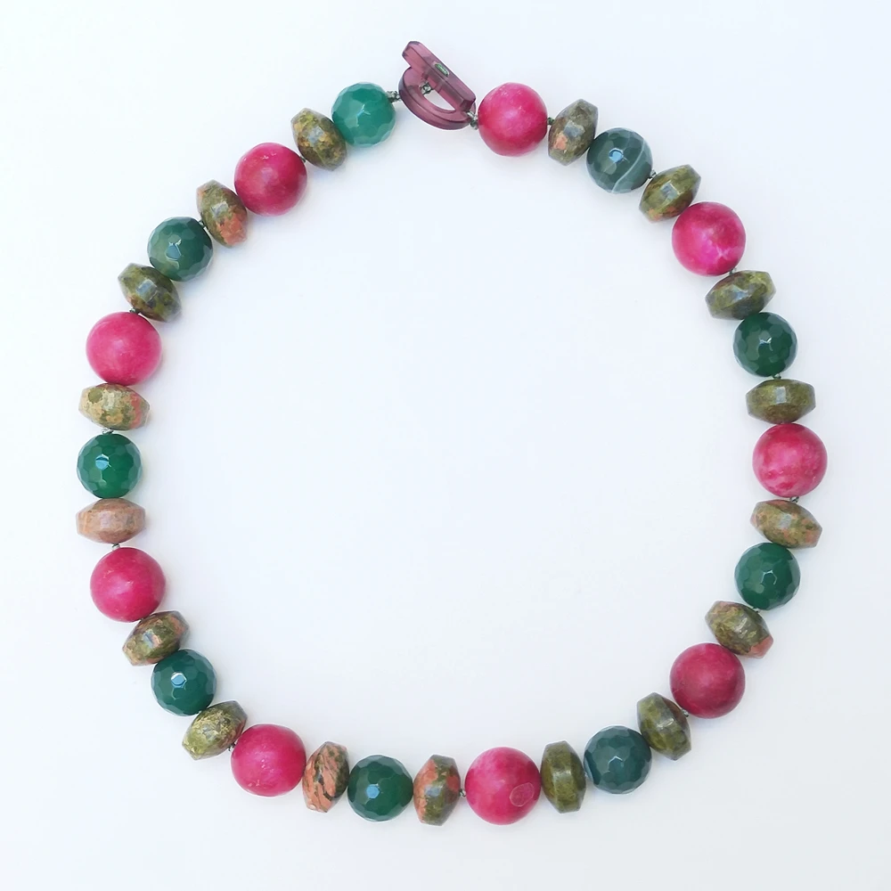 Lii Ji Natural Stone Necklace 51cm Unkaite Agate Jasper Green Pink Necklace Stock Sale Jewelry Gift