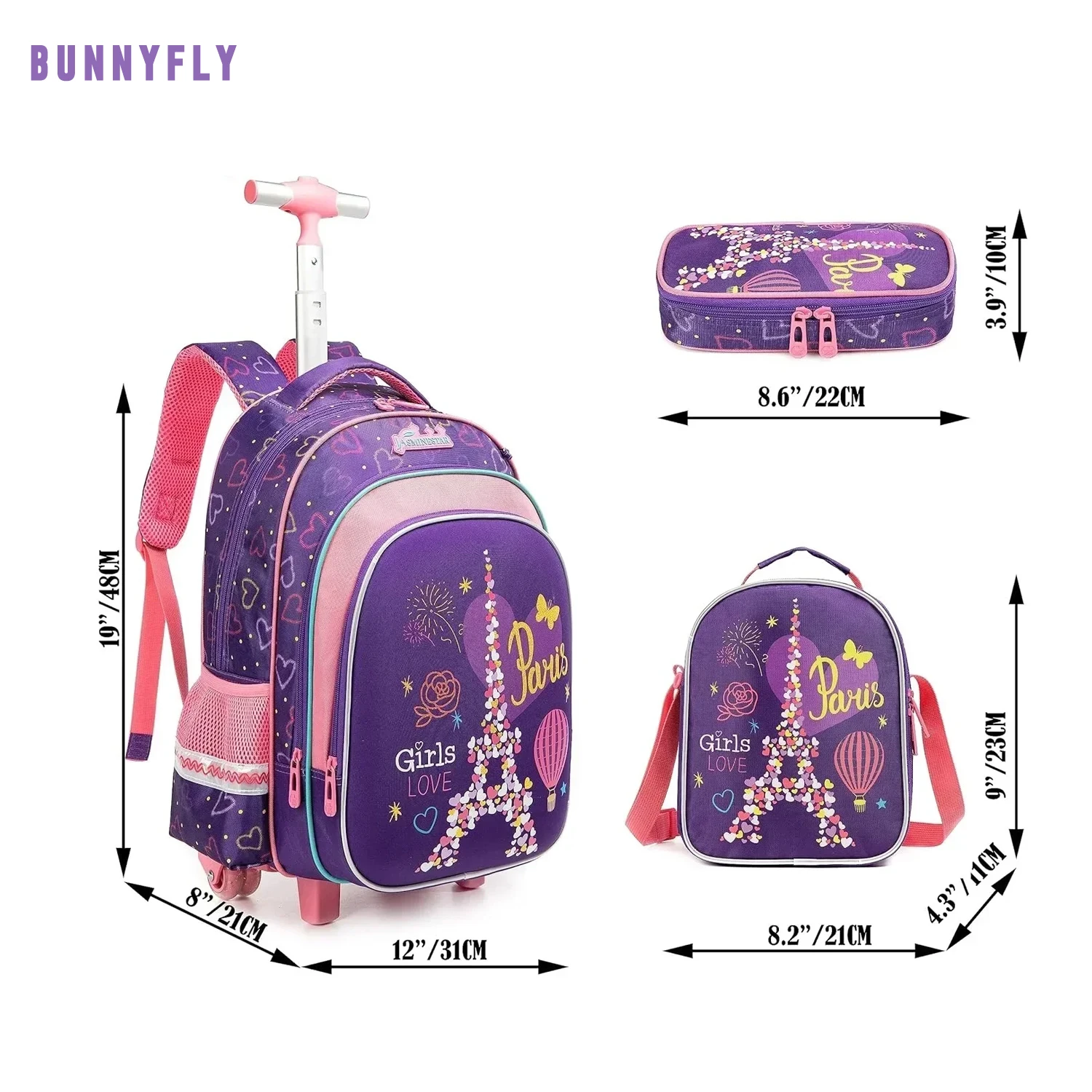 حقيبة ظهر بعجلات للأطفال من BunnyFly للأولاد والأطفال حقيبة ظهر مدرسية متدحرجة مجموعة حقيبة مدرسية للبنات حقيبة دوارة Mochila #1