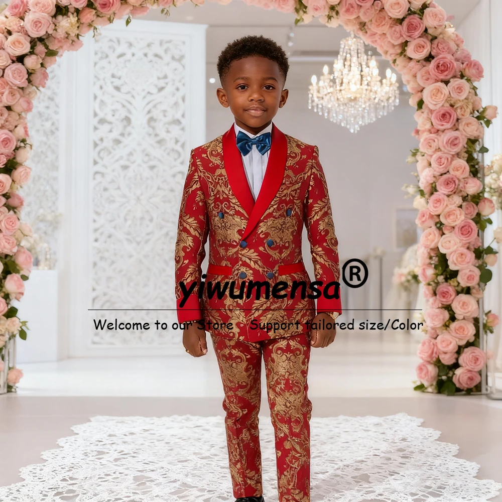 

Jacquard Boys Suits For Wedding Customized 2 Pieces Double Breasted Blazers Kids Tuxedos костюм для мальчика