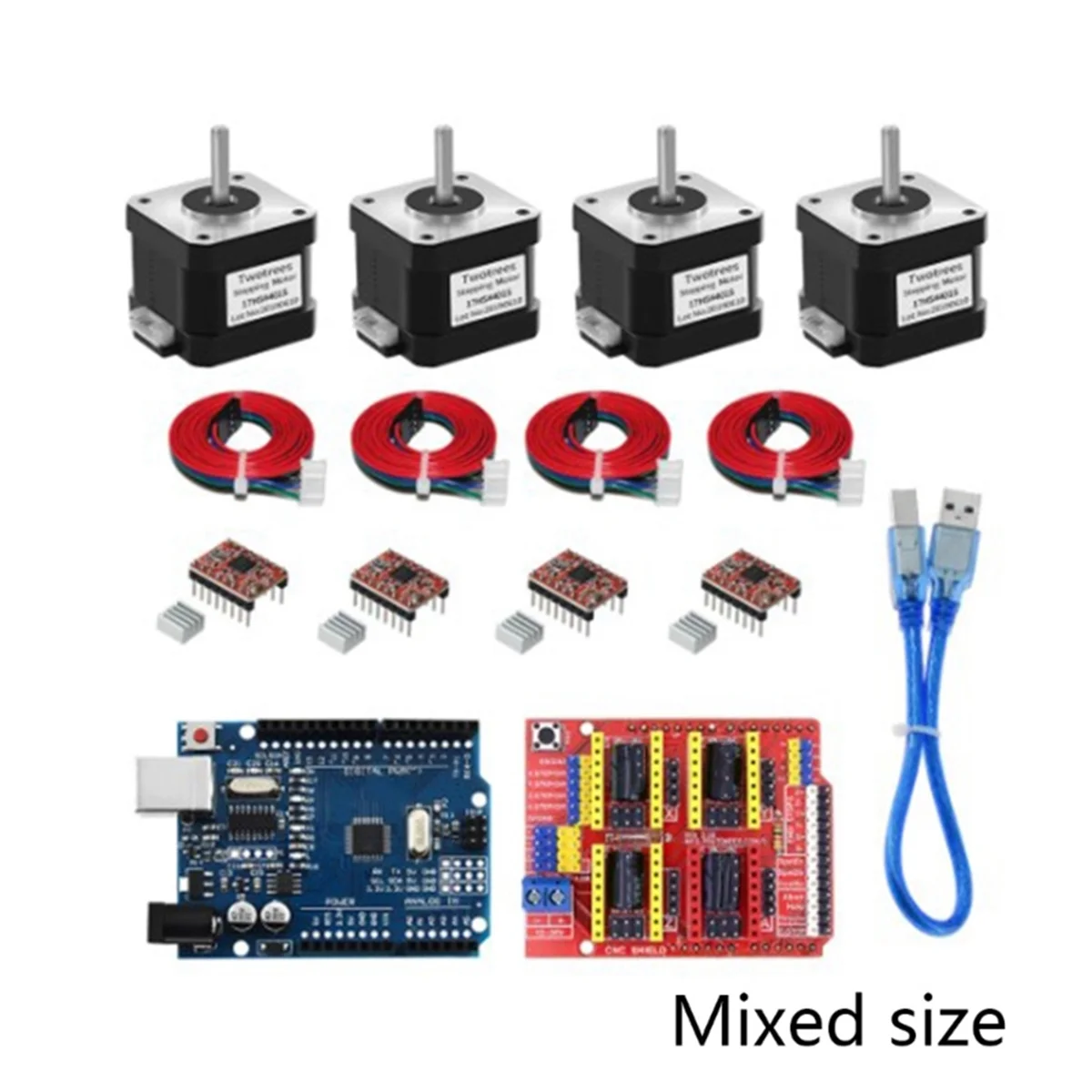 AA26P 4-Lead Nema17 Stepper Motor 17HS4401S + CNC-Shield V3 Engraving Machine+4pcs A4988 Driver Expansion Board 3D Printer Kit