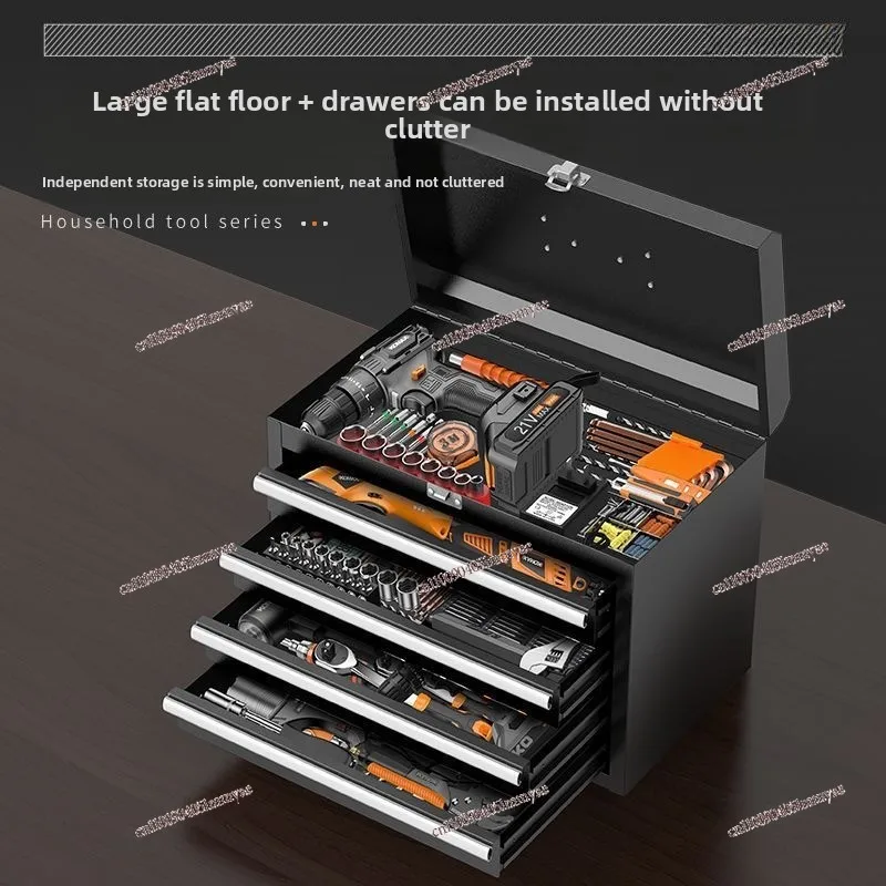 Large Flat Drawer Type Metal Storage Box Toolbox Auto Repair Multi-functional Hardware Large-capacity Storage Box