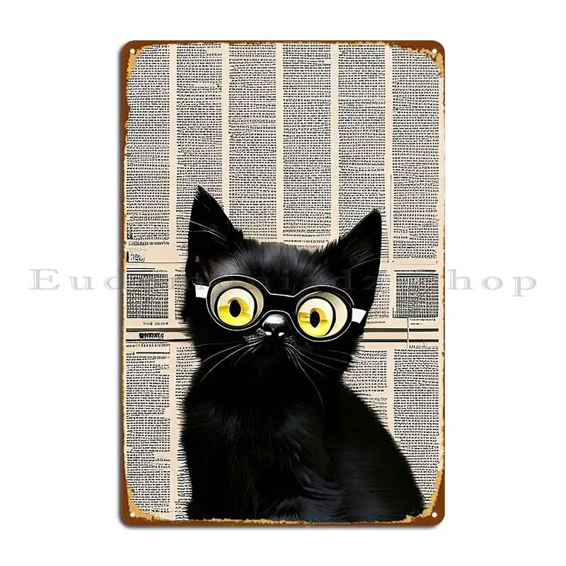 Newspaper Cat Metal Sign Custom Garage Bar Cave Home Classic Tin Sign Poster