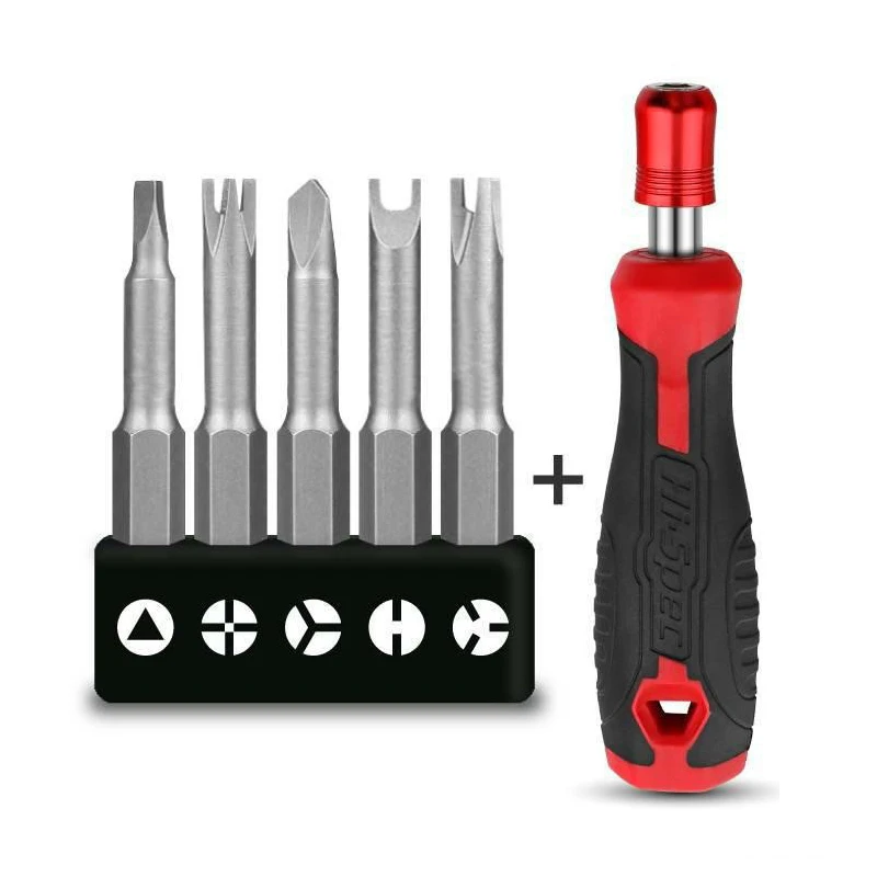 Screwdriver Ratchet Handle Hex Self-Locking Adapter 1/4\'\' 5Pc Head Magnetic Screw Driver Bits Screwdriver Set Socket Wrench Tool