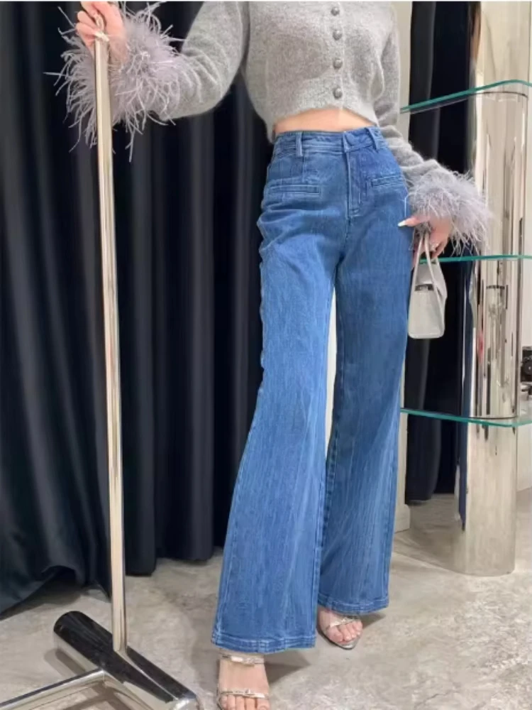 HOUZHOU Sweet Bow High Waist Jeans for Women Y2k Blue Vintage Aesthetic Straight Denim Trousers Korean Fashion Casual Baggy Jean