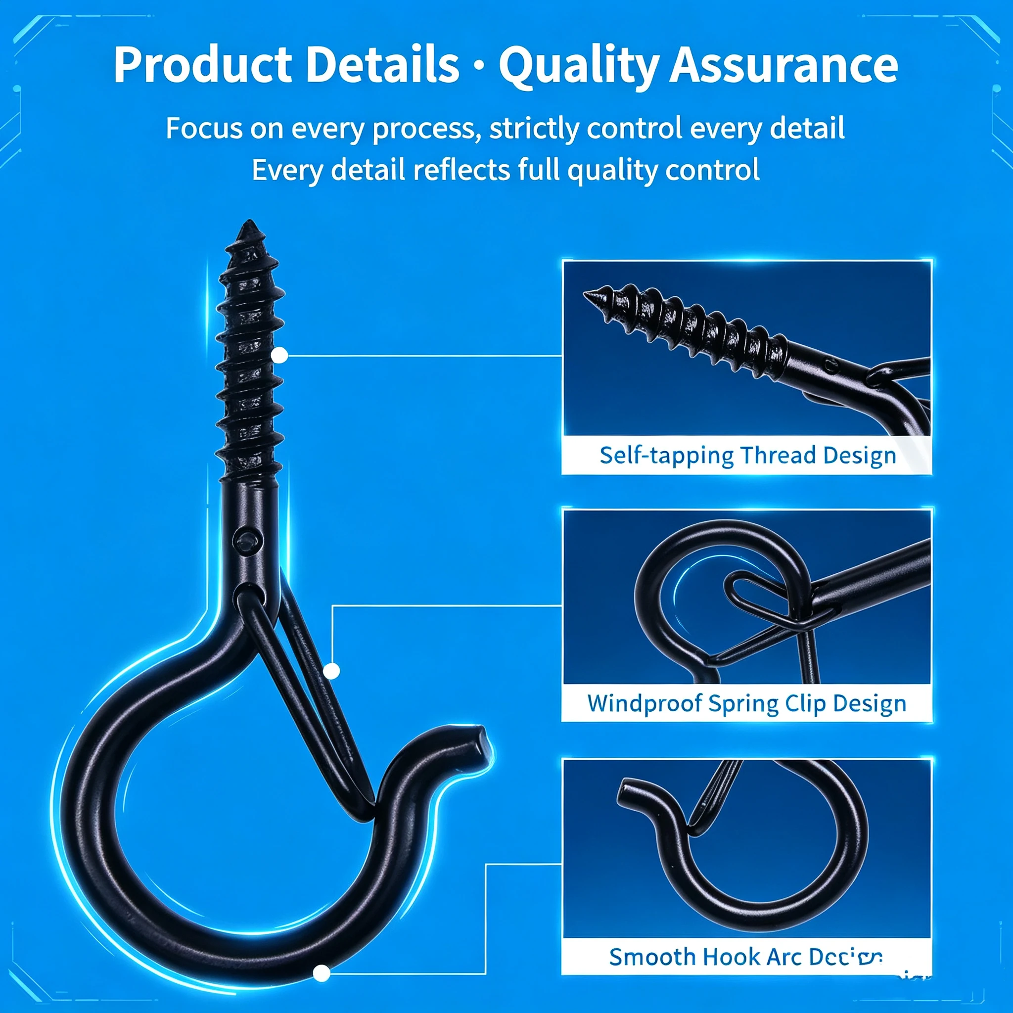10/20pcs Q-type Safety Buckle with Spring Hook for Plant Lights Hanging Outdoor String Lights LED Strip Windproof Screw Hook