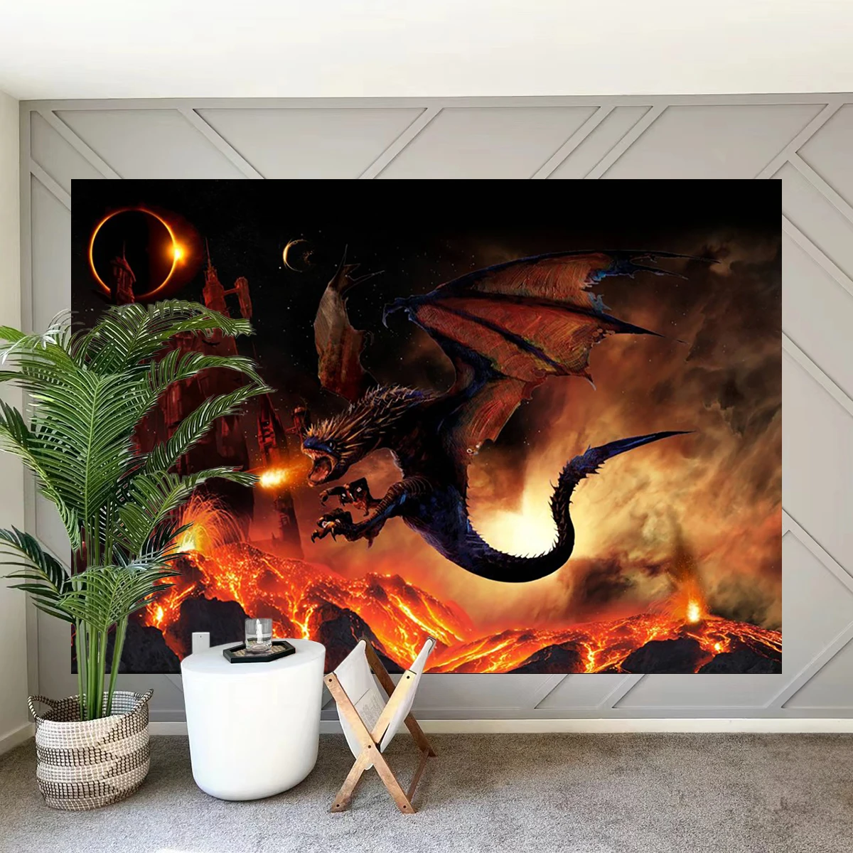 Scary Medieval Theme Photography Backdrop Castle Dragon Fire Background Mysterious Eastern Horrific Halloween Party Decoration