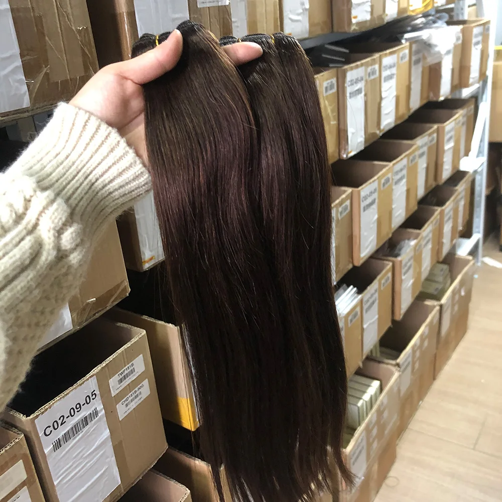 

Brown Human Hair Weft Weaves Straight Human Hair Bundles Hair Weft Natural Human Hair Extensions 12''-24" Double Weft For Salon