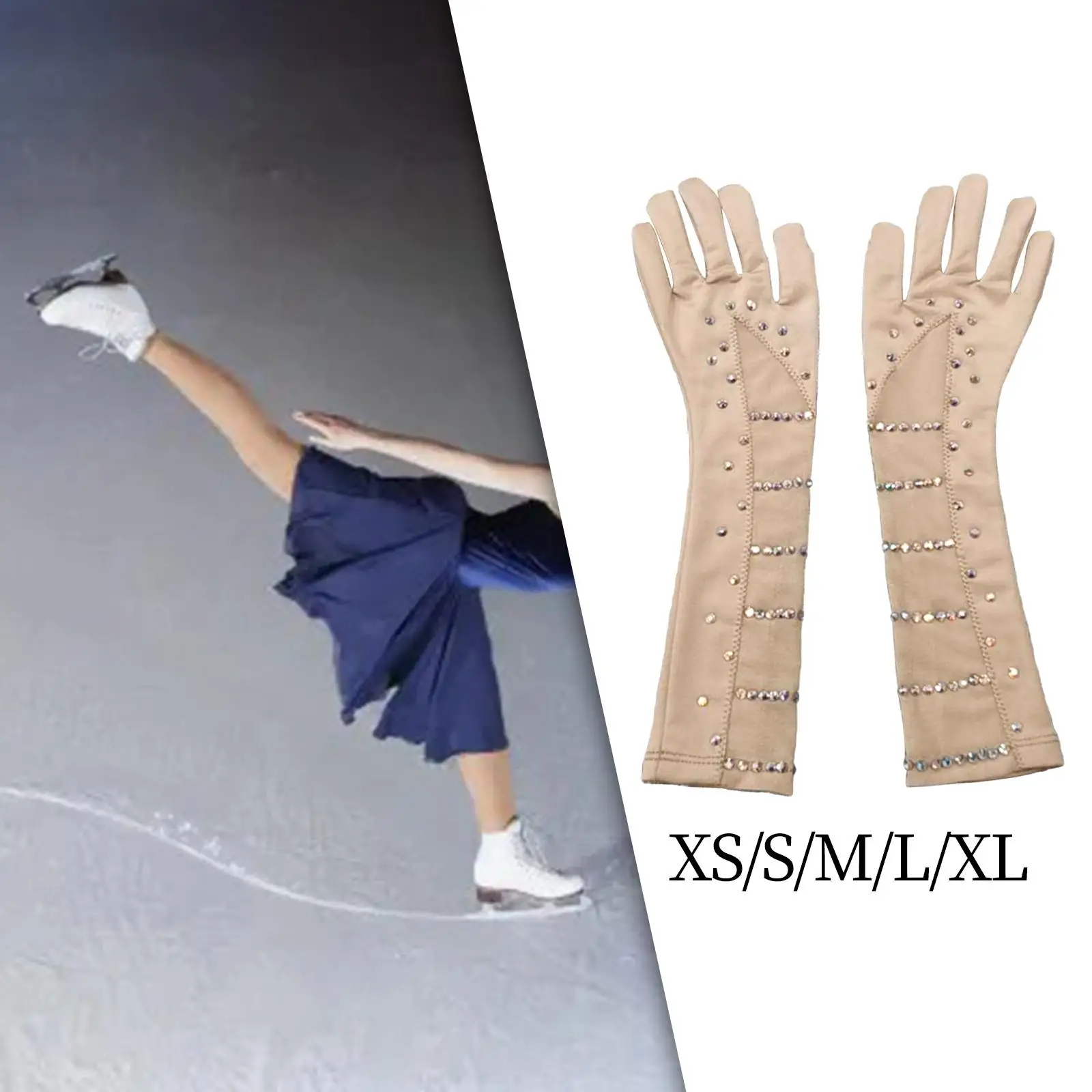 Ice Skating Gloves Fashion Thermal Winter Skate Gloves with Rhinestones for Ice Figure Skating Dance Show Training Competition