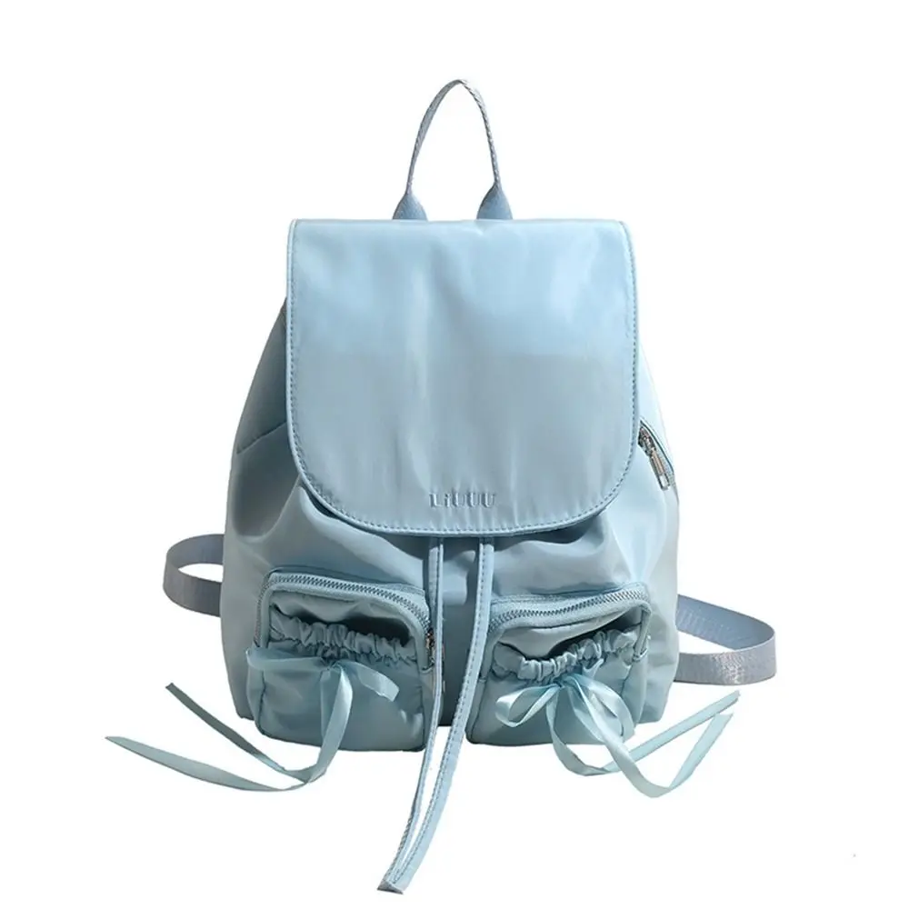 

Cute Korean Style Drawstring Backpack Bowknot Ballet Style Nylon Bag Large Capacity Bucket Bag Bow Shoulder Bag Girls