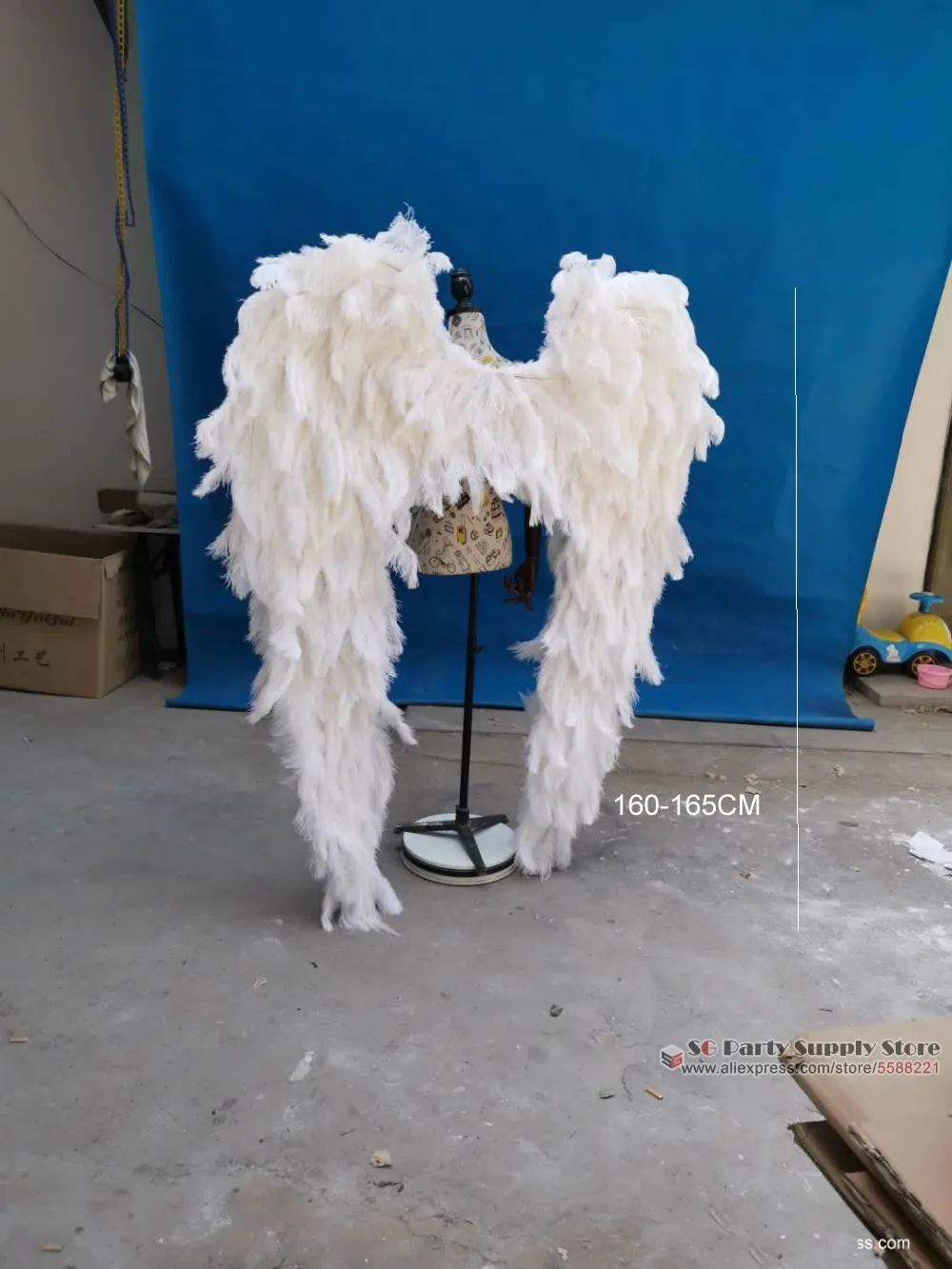 حار! عالية الجودة الفاخرة كبيرة الحجم الأبيض النعامة أجنحة ريش ملاك المرحلة تظهر الإبداعية اطلاق النار عرض الدعائم #6