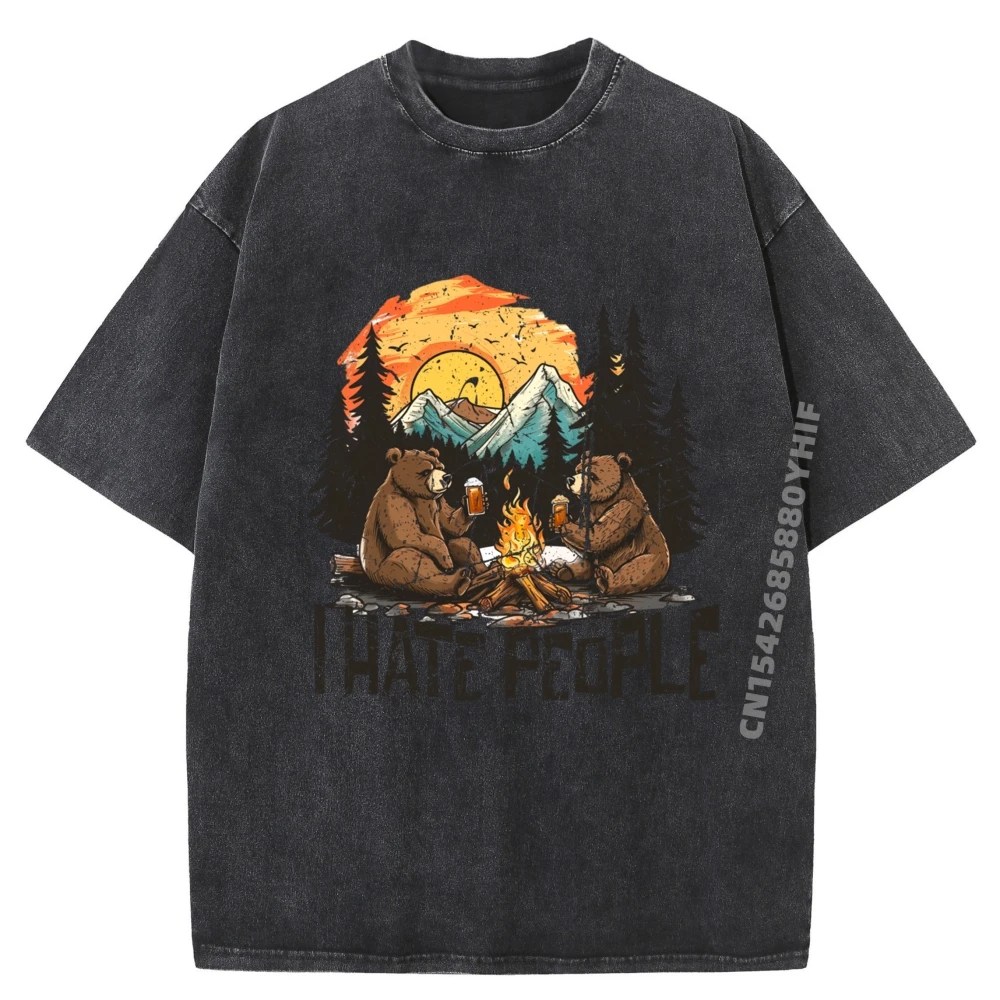 

Loose Mens Tops Tees Vintage I Hate People Funny Crazy Funny T-Shirt Comfortable Family Washed T Shirt Classic