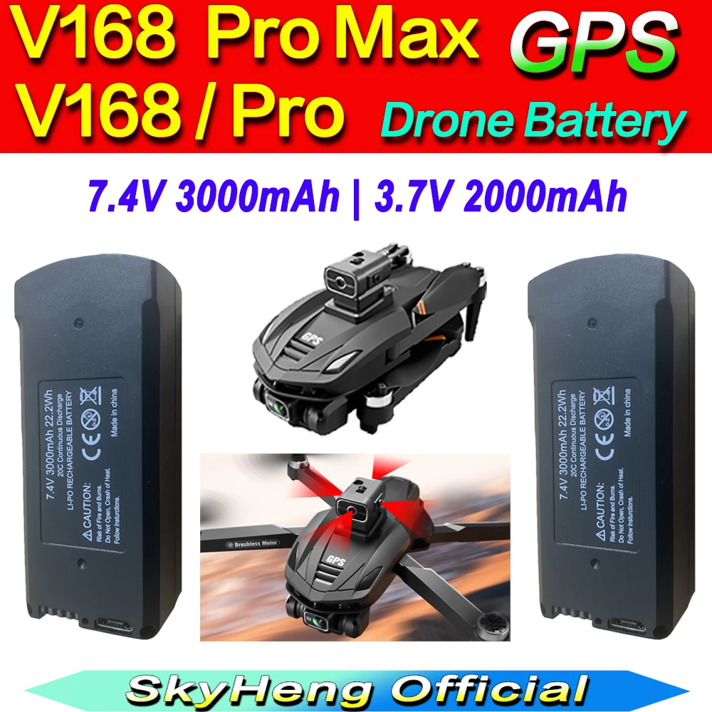 

V168 Pro Max Аккумулятор 7,4 В 3000 мАч Оригинальный аккумулятор V168 Dron 3,7 В 2000 мАч для V168 RC Quadcopter Запасные части аккумулятора Аксессуары