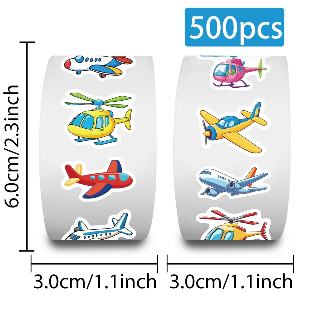 500 uds/rollo de pegatinas de sellado de dibujos animados de avión de juguete divertido DIY PVC pegatinas para ordenador portátil decoración juguete de regalo de recompensa