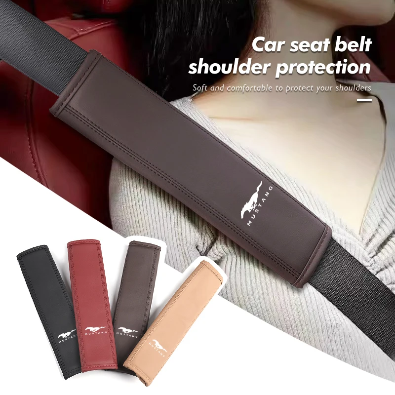 Car Seat Belt Shoulder Rest Leather Cover Comfort Protector Cushion For Mustang Fiesta Kuga Edge Mondeo Fusion Explorer GT - view 2