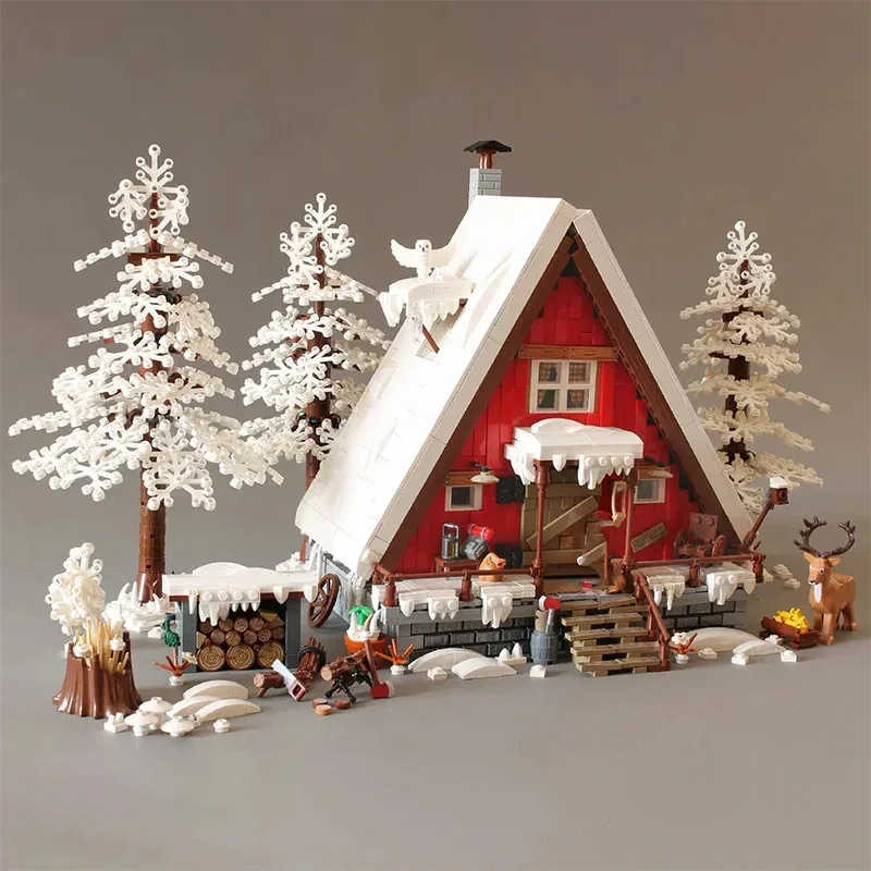 NEW 2025 Christmas Street view House Santa Cabin Model Building Blocks Bricks Snow Winter Forest Modular Architecture Toys Gifts