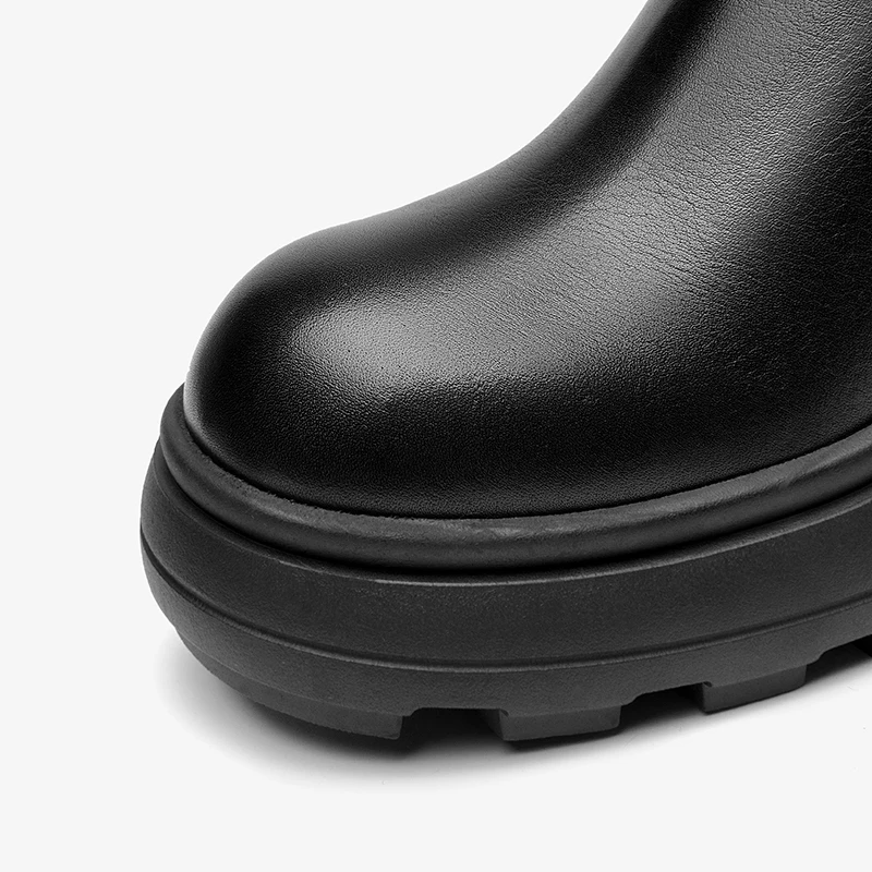 BEAUTODAY Chelsea Boots kobiety prawdziwa bydlęca skóra jednolity kolor z okrągłym noskiem wsuwane gumki zimowe damskie buty ręcznie robione 03 a53