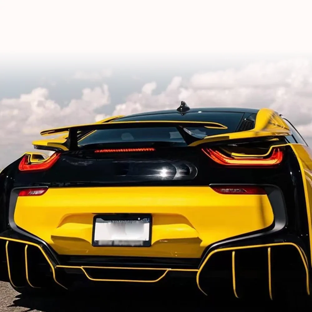

Used for 2014-2019 BMW I8 sedan with 100% carbon fiber rear spoiler, trunk wing, GT style rear spoiler, and tail wing
