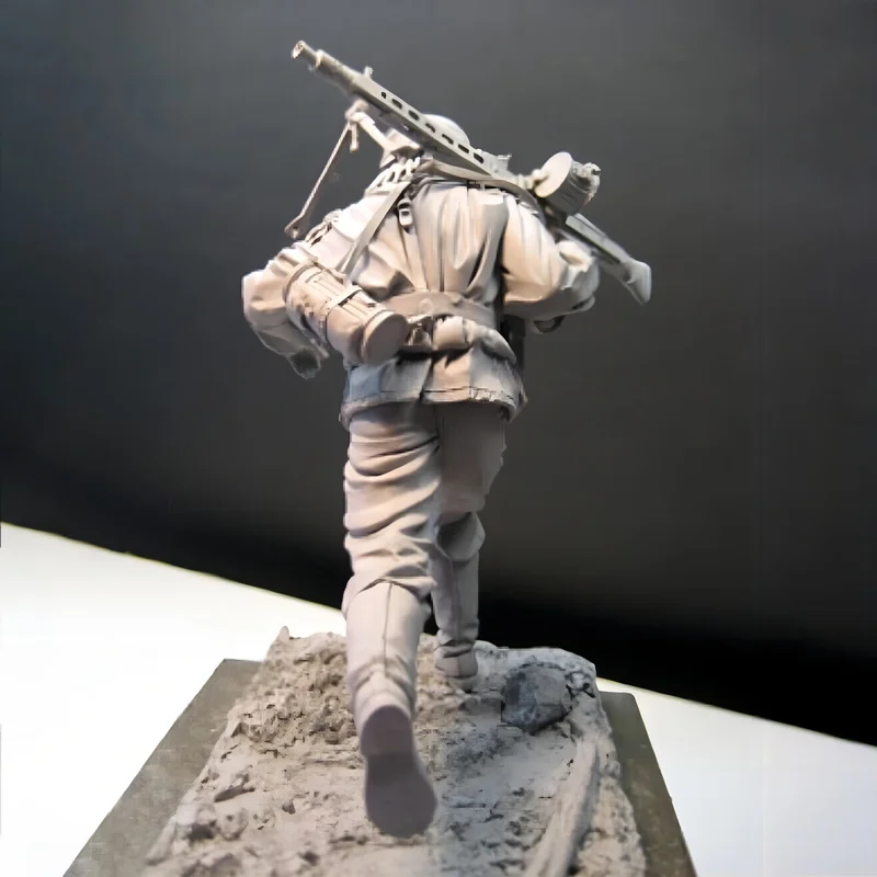 Soldat en résine de guerre de Normandie, mitrailleuse militaire, Micro figurine Miniature imprimée en 3d, modèle blanc, jouet non assemblé, non peint, 1/16
