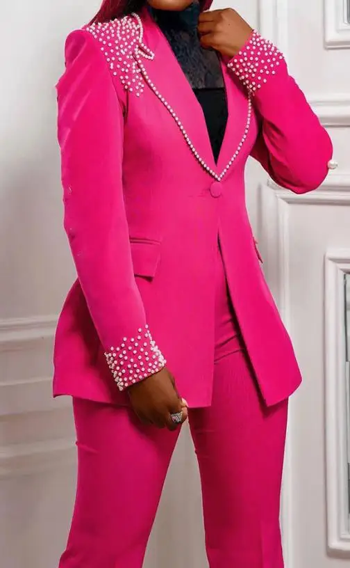 

Women's Two-Piece Set 2025 Autumn/winter Fashion Latest Hot Selling Style Pearl Long Sleeved Slim Fit Elastic Suit Two-Piece Set