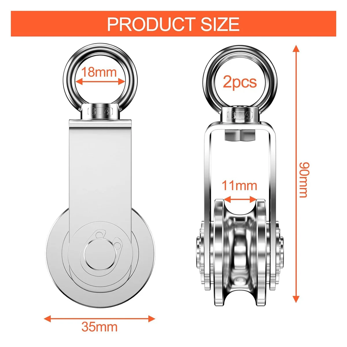 AA84 Cable Pulley Wheel Stainless Steel Swivel Pulley Block Silence Rotation Traction Wheel for System Lifting Gym 2Pcs