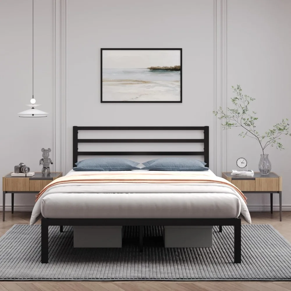 

Golden Gate Bed - Modern metal bed frame, heavy steel platform, 1000 lb capacity, Under-bed storage - Black, large