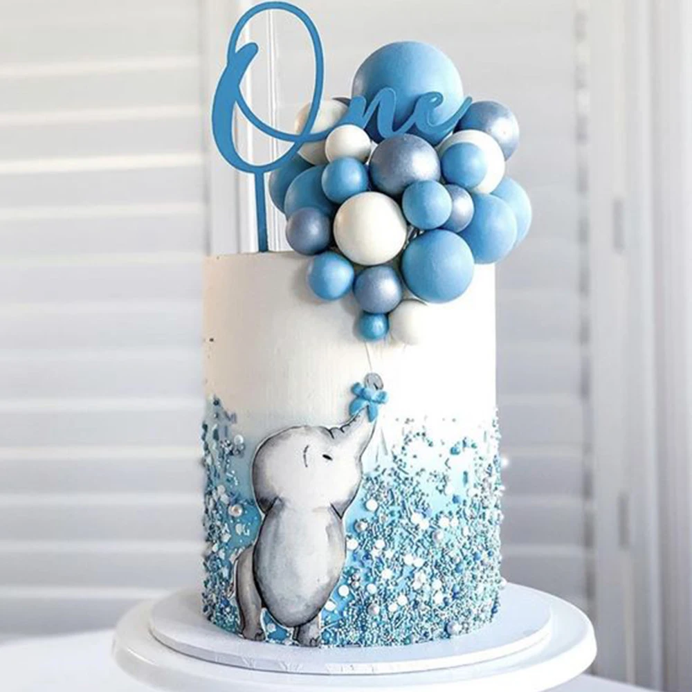 20 stks Blauwe Cake Topper Ballen Baby Blauw Marineblauw Glitter Parel Taart Decoratie Ballen voor Jongens Verjaardag Baby Shower Party Decor