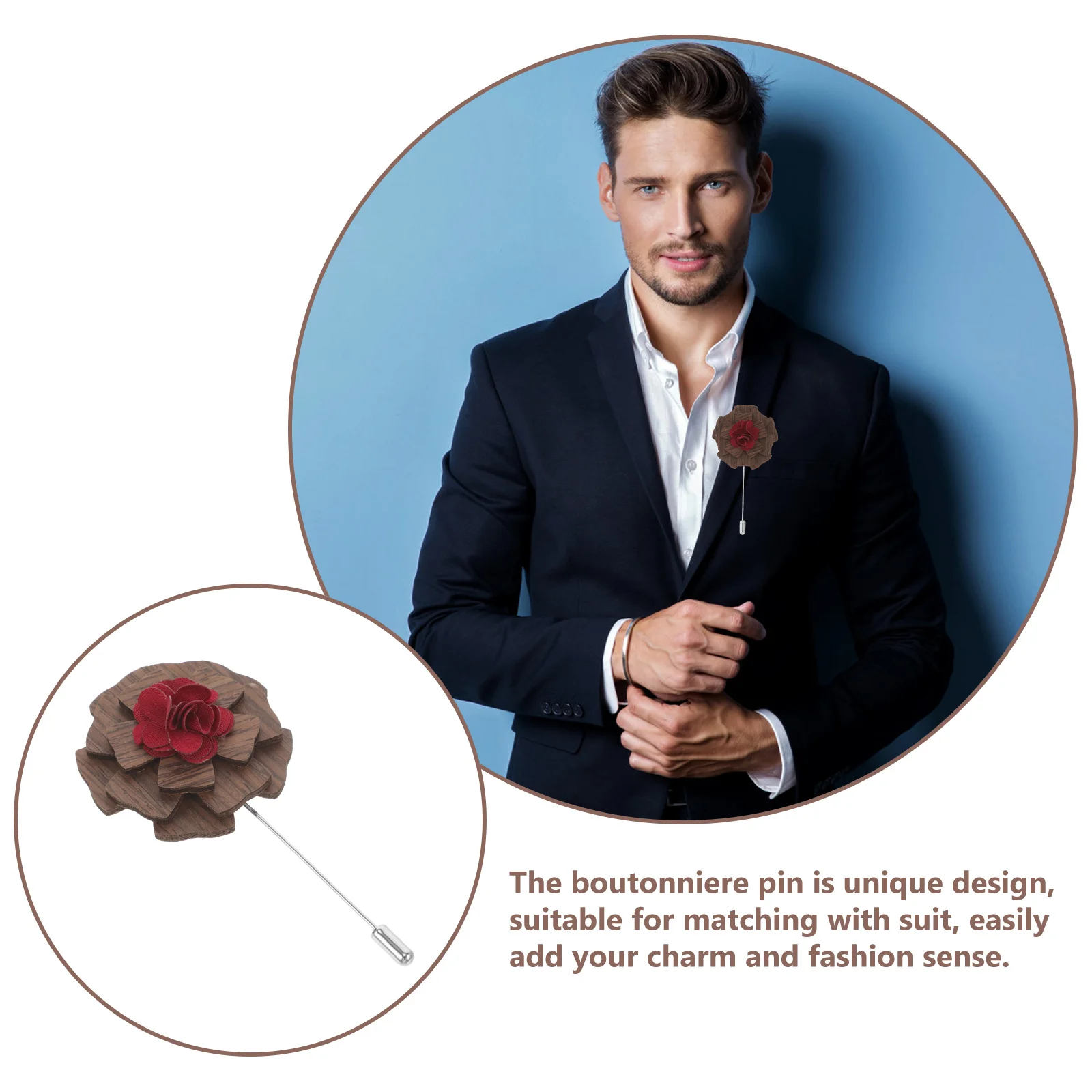 Pin de solapa Floral de madera, broche decorativo, Pin en el ojal para hombres y mujeres, traje, fiesta de boda, accesorio elegante, ojal para hombres