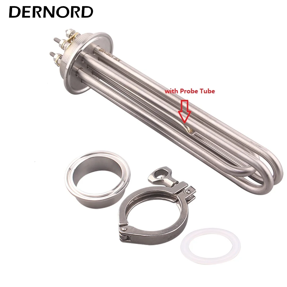 DERNORD Heating Element 3kw 2inches Tri Clamp 220V 380V Immersion Electric Resistance Heater for Brewery /Distillery /Water Tank