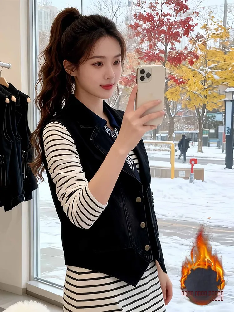 

Faionable корейский джинсовый тюнер для женщин, осень 2026, модный жилет, высококачественная ветровка из полиэфирного волокна