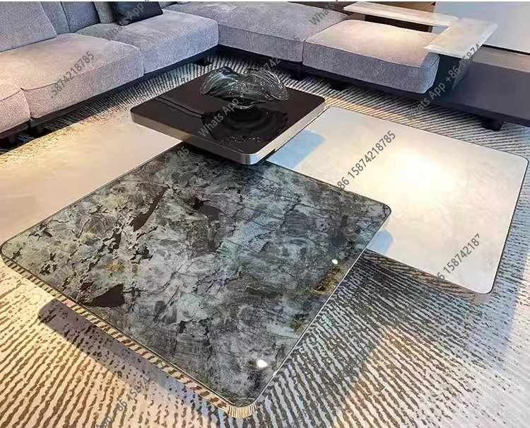 Blue jadeite luxury stone coffee table designer marble Italian minimalist natural luxury stone rectangular corner group