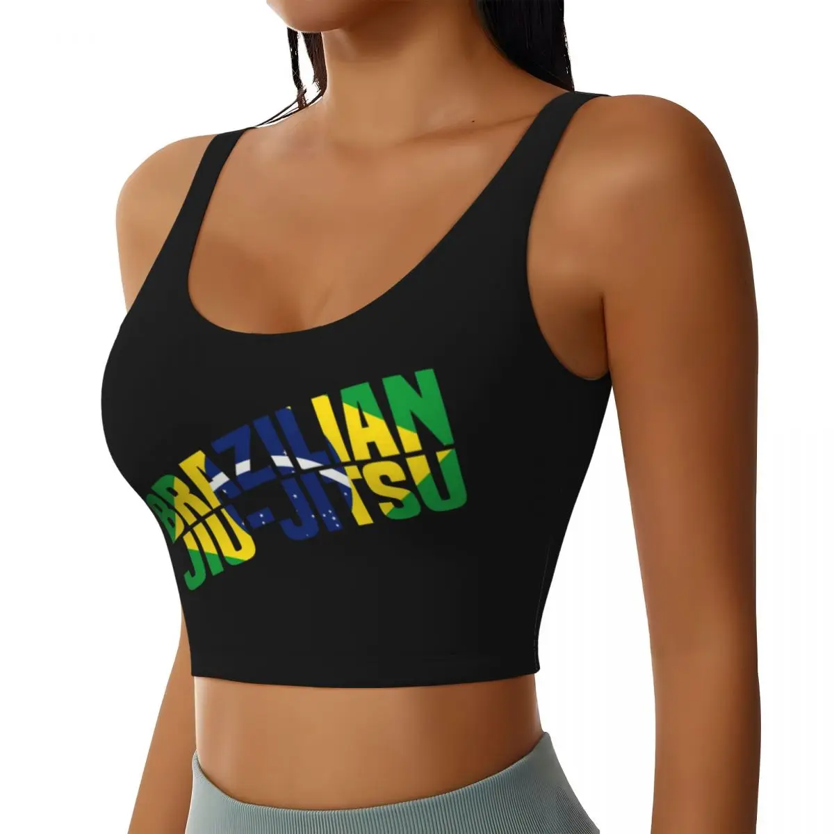 Custom Brazilian Jiu Jitsu BJJ Brazil Flag Workout Crop Tank Tops for Women Jiu-Jitsu Running Sports Bras