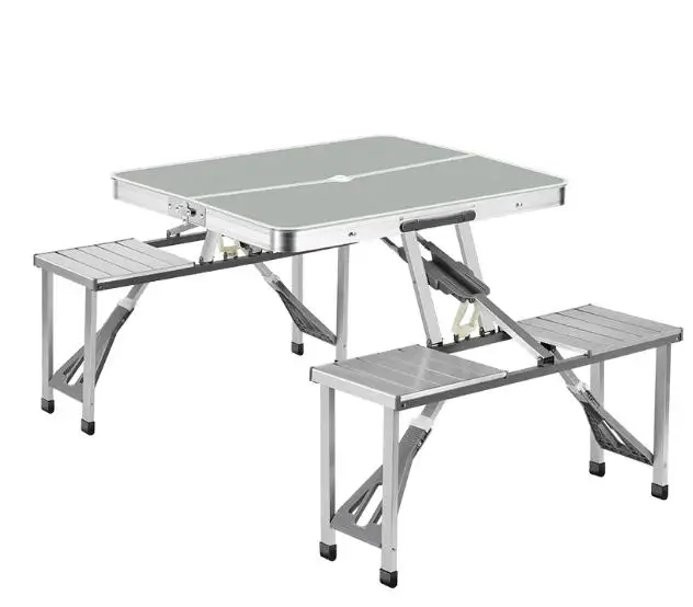 Heavy Duty Aluminum Folding Table & Chairs Set, Portable Outdoor Barbecue Picnic Furniture for Family Travel