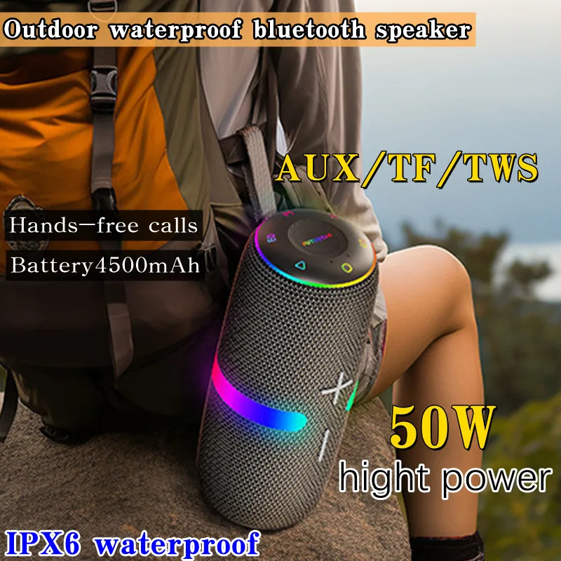 

Powerful 4500mAh Battery Bluetooth Speaker Wireless Protable Outdoor 50W High Power Subwoofer RGB Light TWS Stereo Sound Column