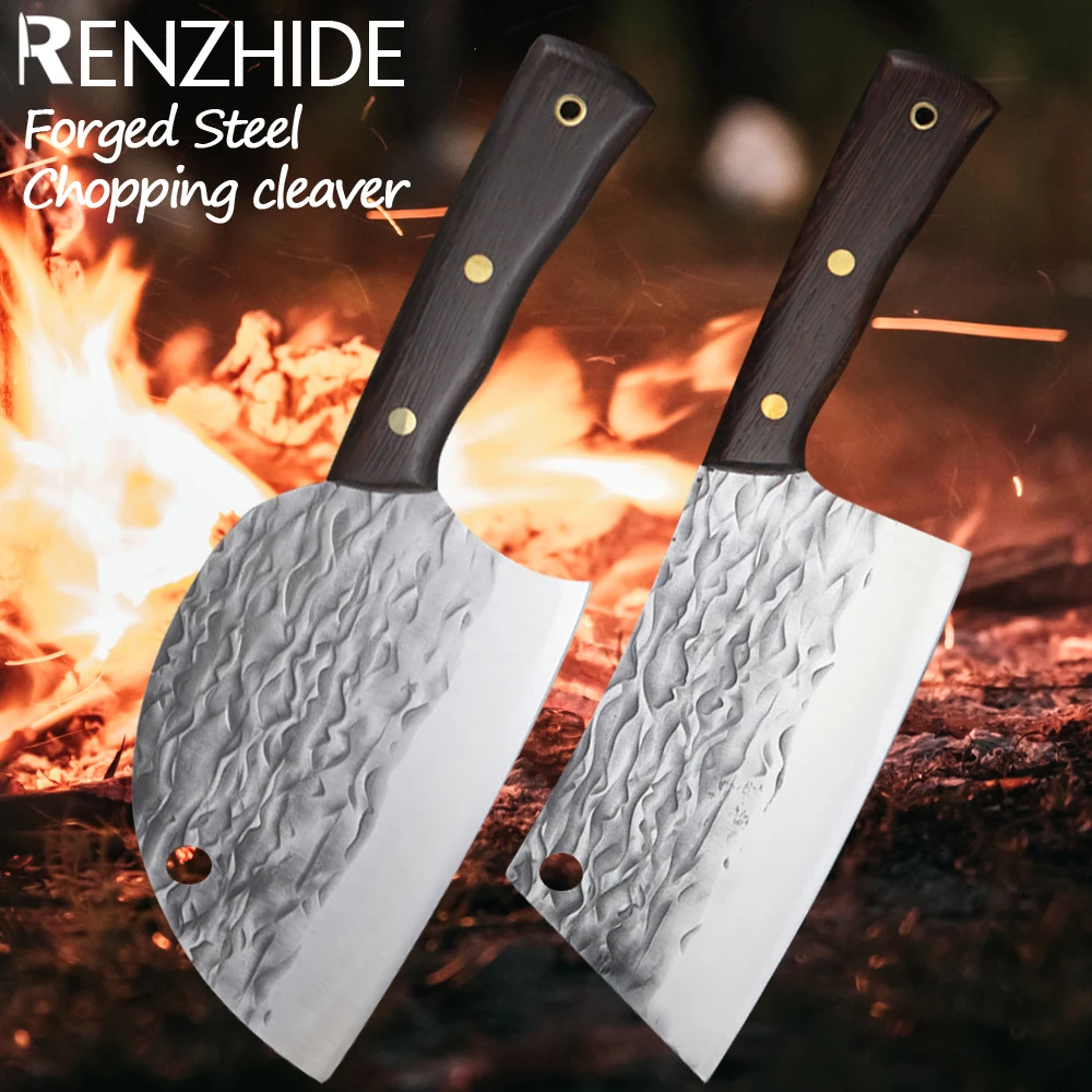 RZD Forged Steel Chopping Cleaver Knife Cooking Kitchen Slicing Utility Fishing Mincing Splitting Meat Vegetable Tool Accessory