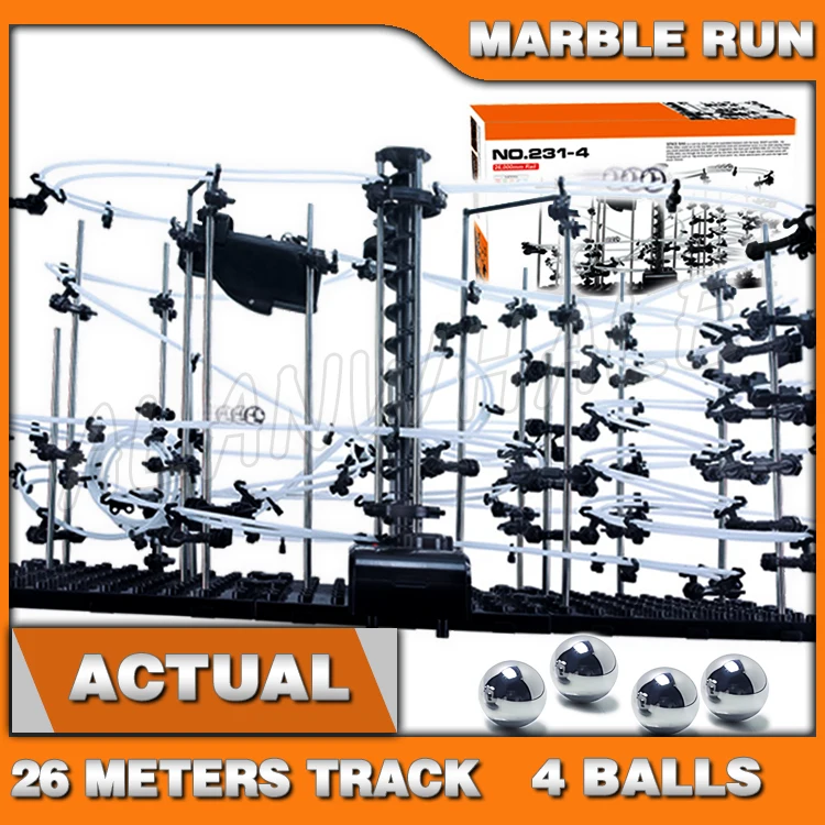 2600cm Rail Level 4 Marble Run Race Roller Coaster Night Luminous Model Building Kits Learning Toys Rolling Steel ball Sculpture