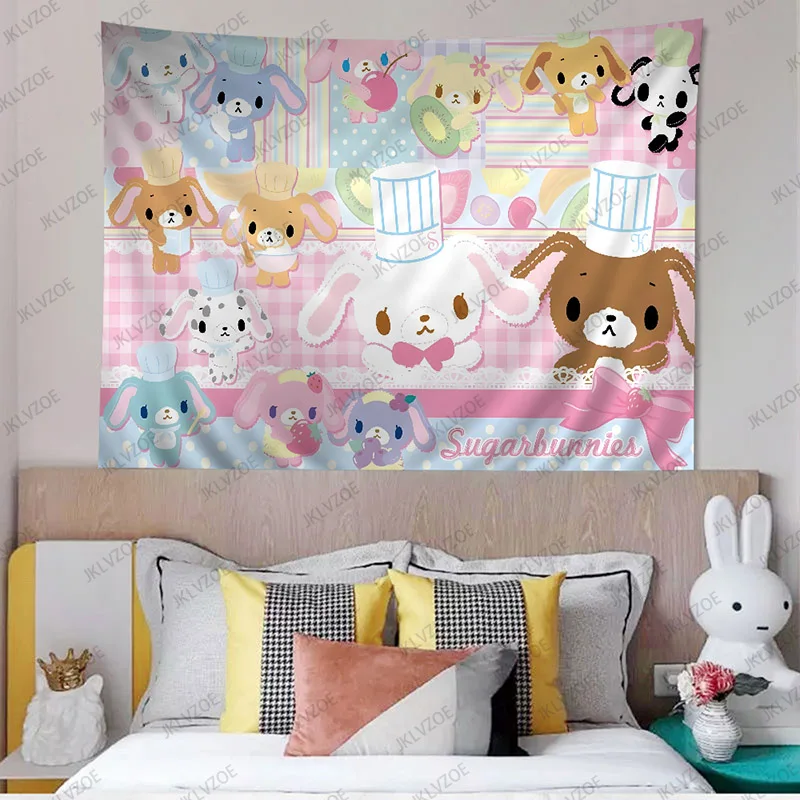 S_sugarbunnies Anime Kawaii Anime Tapestry Fiction Room Home Decor Wall Art Decor Hanging Carpets Bedroom Background Gift