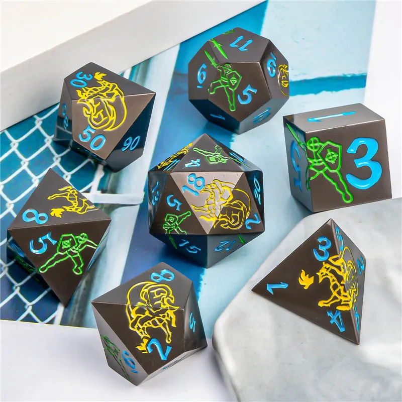 

KERWELLSI DND Metal Dice Set D&D, Polyhedral Dungeon and Dragon D and D Dice, Handmade Role Playing Dice D20 D12 D10 D8 D6 D4