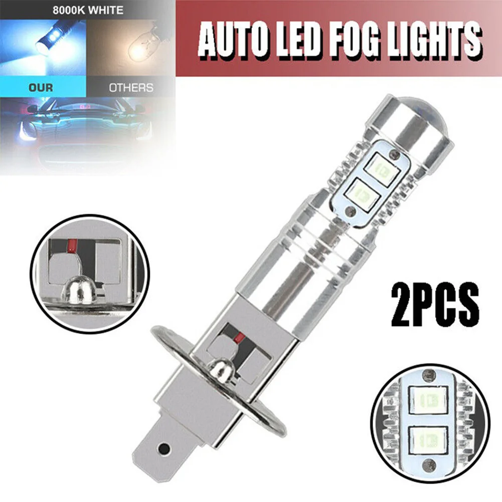 H1 LED Fog Light Bulbs 2x 50W per Bulb 1800LM 8000K Ice Blue 360 Degree Beam for Automotive Headlight and Application